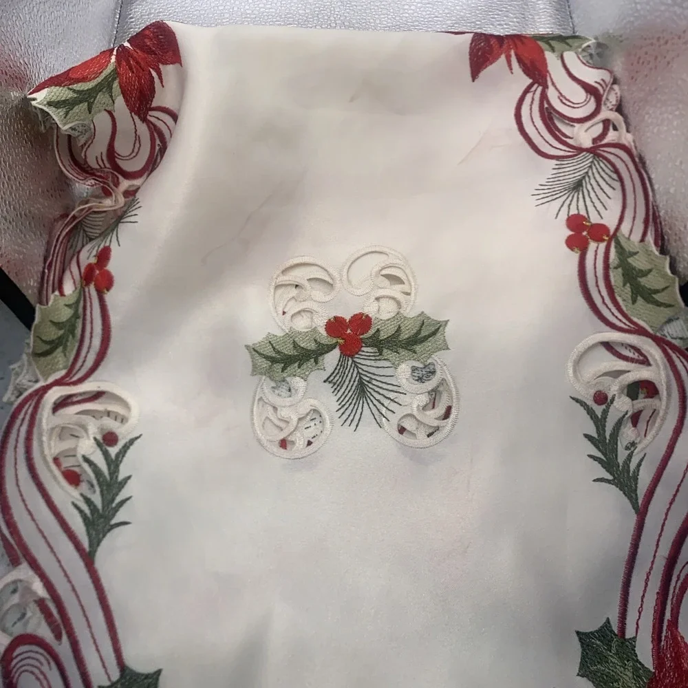 Secret Celebrity Embroidered Table Runner 16x72‎ Holiday Christmas Poinsettia